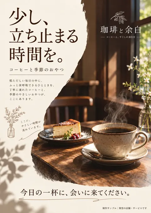 カフェのチラシ見本「珈琲と余白」