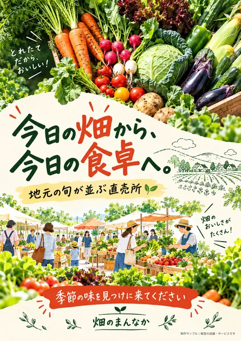 農産物直売所のチラシ見本「畑のまんなか」