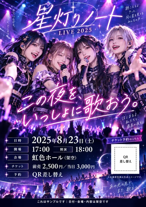 ライブのチラシ見本「星灯りノート」
